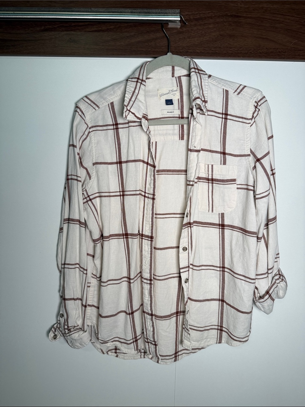 Casual Ivory Plaid Button-Up Shirt - Universal Thread
